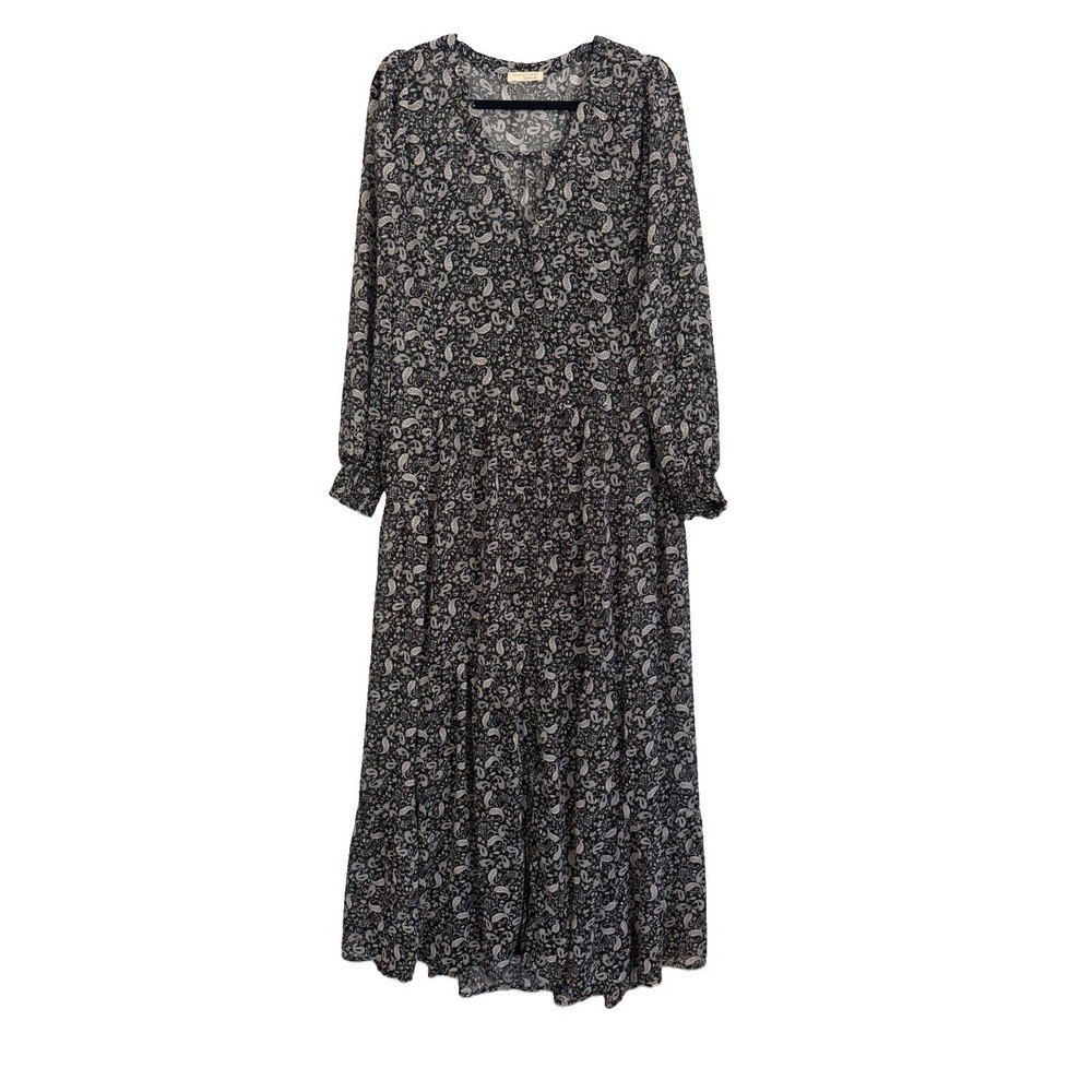 Anthropologie Lovestitch Paisley Print Maxi Dress Long Sleeve Tiered VNeck Flowy